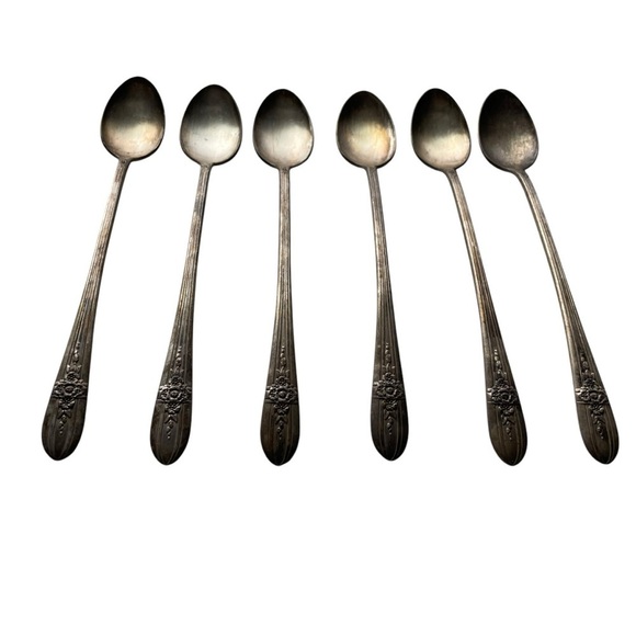 Wm Rogers Mfg Co AA IS Long Handle Spoons Antique Set Of 6 Mixing Stir Floral - Picture 2 of 10